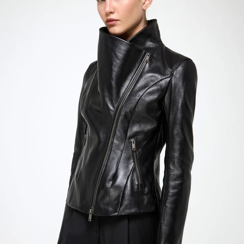NWT Blank NYC Black Asymmetrical Leather Bomber Jacket size Medium